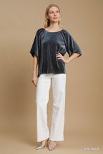Load image into Gallery viewer, Umgee Textured Velvet Sleeved Top in Ash Blue