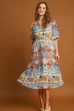 Load image into Gallery viewer, Umgee Border Print Midi Dress in Blue Mix