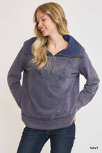 Load image into Gallery viewer, Umgee Mineral Washed Half Zip Up Top in Navy