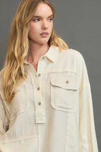 Load image into Gallery viewer, Umgee Linen Blend Half Button Down Top in Oatmeal
