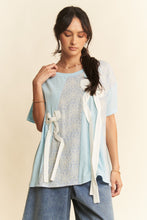 Load image into Gallery viewer, Davi & Dani Color Block Top with Lace and Bow Details in Blue