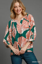 Load image into Gallery viewer, Umgee Two Toned Floral Print Top in Green/Clay