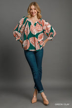 Load image into Gallery viewer, Umgee Two Toned Floral Print Top in Green/Clay