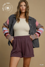 Load image into Gallery viewer, Umgee Luxeknit Shorts with Rolled Cuffs in Plum