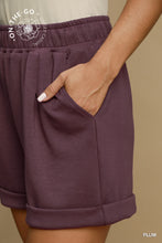 Load image into Gallery viewer, Umgee Luxeknit Shorts with Rolled Cuffs in Plum