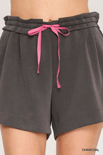 Load image into Gallery viewer, Umgee Double Tucked Cupro Drawstring Shorts in Charcoal