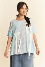 Load image into Gallery viewer, Davi & Dani Color Block Top with Lace and Bow Details in Blue