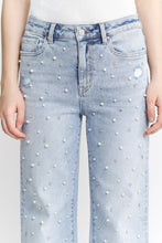 Load image into Gallery viewer, Mica Denim High Rise Pearl and Rhinestone Embellished Wide Leg Jeans in Grizzlies Blue