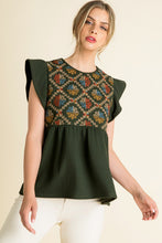 Load image into Gallery viewer, THML Ribbed Knit Top with Embroidery Details in Olive