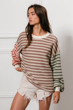 Load image into Gallery viewer, BiBi Multi Color Mixed Striped Top in Mocha/Rust/Olive