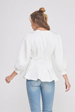 Load image into Gallery viewer, Allie Rose Double Knit Pleated Flare Top in Off White