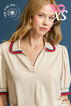 Load image into Gallery viewer, Umgee Ruffle Trim Polo Tee in Ecru
