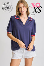 Load image into Gallery viewer, Umgee Ruffle Trim Polo Tee in Navy