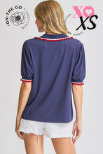 Load image into Gallery viewer, Umgee Ruffle Trim Polo Tee in Navy
