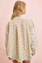 Load image into Gallery viewer, BiBi Floral Lace Sleeve Oversized Shacket in Oatmeal
