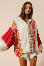 Load image into Gallery viewer, BiBi Mixed Floral and Solid Knit Hooded Top in Oatmeal/Rust