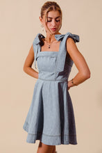 Load image into Gallery viewer, So Me A-Line Fit and Flare Mini Dress with Diamond and Bow Stitching in Light Denim