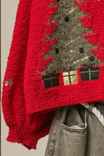 Load image into Gallery viewer, mello. Christmas Tree Embroidered Soft Cardigan in Red
