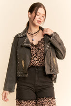 Load image into Gallery viewer, Davi & Dani Denim Jacket with Rhinestone Details in Black Denim