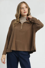 Load image into Gallery viewer, Umgee Half Zip Pullover Top in Brown
