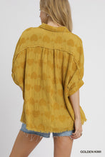 Load image into Gallery viewer, Umgee Jacquard Heart Collared Top in Golden Kiwi