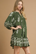 Load image into Gallery viewer, Umgee Exclusive Boarder Print Mini Dress in Hunter Green