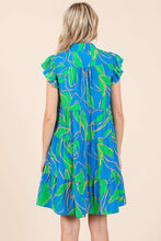 Load image into Gallery viewer, Mittoshop Leaf Print Tiered Mini Dress in Azure Combo