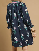Load image into Gallery viewer, Umgee Exclusive Floral Print Mini Dress with Contrasting Stripe Trim in Midnight Mix
