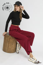 Load image into Gallery viewer, Umgee Cable Knit Textured Wide Leg Pants in Burgundy