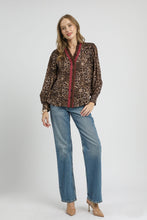Load image into Gallery viewer, Umgee Leopard Print top with Contrasting Stripe Trim in Olive