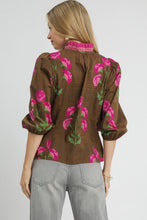 Load image into Gallery viewer, Umgee Floral Print Ruffle Top in Brown Mix