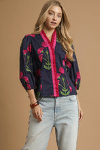 Load image into Gallery viewer, Umgee Floral Print Ruffle Top in Navy Mix