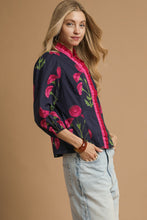 Load image into Gallery viewer, Umgee Floral Print Ruffle Top in Navy Mix