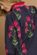 Load image into Gallery viewer, Umgee Floral Print Ruffle Top in Navy Mix