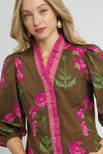 Load image into Gallery viewer, Umgee Floral Print Ruffle Top in Brown Mix