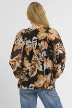 Load image into Gallery viewer, Umgee Mix Abstract Print Balloon Sleeve Blouse in Black Mix