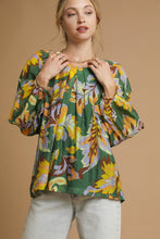 Load image into Gallery viewer, Umgee Mix Abstract Print Balloon Sleeve Blouse in Green Mix