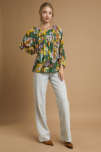 Load image into Gallery viewer, Umgee Mix Abstract Print Balloon Sleeve Blouse in Green Mix
