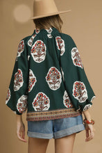 Load image into Gallery viewer, Umgee Boho Floral Print Top in Forest Green