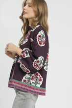 Load image into Gallery viewer, Umgee Boho Floral Print Top in Plum