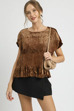 Load image into Gallery viewer, Umgee Velvet Smocked Top in Brown
