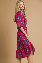 Load image into Gallery viewer, Umgee Floral Print Midi Dress in Berry Mix