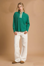 Load image into Gallery viewer, Umgee Half Zip Ribbed Knit Pullover Top in Palm Green