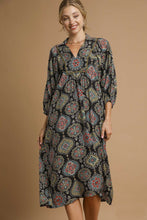 Load image into Gallery viewer, Umgee Boho Medallion Print Midi Dress in Black Mix