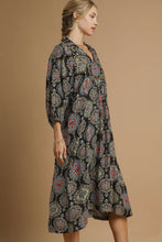 Load image into Gallery viewer, Umgee Boho Medallion Print Midi Dress in Black Mix