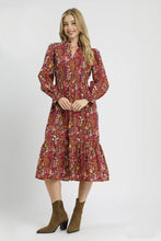 Load image into Gallery viewer, Umgee Exclusive Floral Print Midi Dress in Burgundy Mix