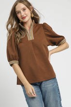 Load image into Gallery viewer, Umgee Textured Knit Top with Contrasting Stripe Details in Brown