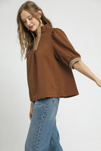 Load image into Gallery viewer, Umgee Textured Knit Top with Contrasting Stripe Details in Brown