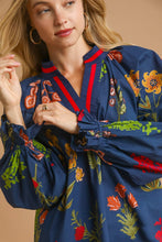 Load image into Gallery viewer, Umgee Floral Print Top with Contrasting Collar in Midnight Mix ON ORDER
