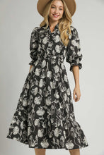Load image into Gallery viewer, Umgee Two Tone Floral Print Midi Dress in Black
